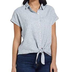 Weatherproof Vintage Linen Tie Front Shirt Blue Pinstripe XXL